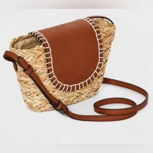 Universal Thread Boho Woven Straw Leather Crossbody Purse NWT